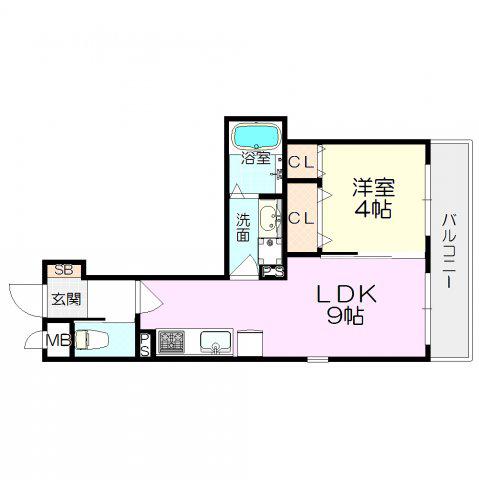 サンクラッソ塚口(1LDK/2階)の間取り写真