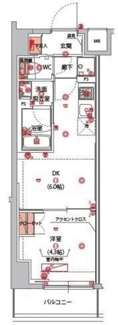 ハーモニーレジデンス山手サウス大塚(1DK/4階)の間取り写真