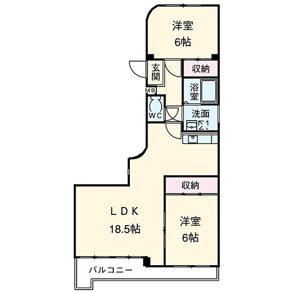 牧の原ハイツ(2LDK/4階)の間取り写真