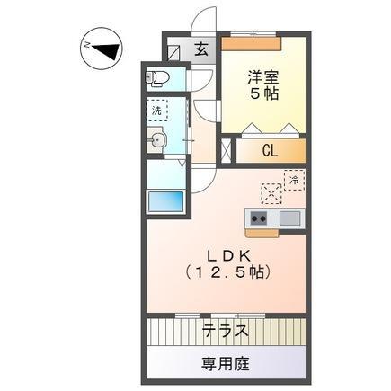 イーストブルー(1LDK/1階)の間取り写真