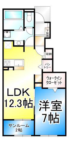 グレースコート カネコ(1LDK/1階)の間取り写真