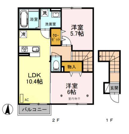 グランデI(2LDK/2階)の間取り写真