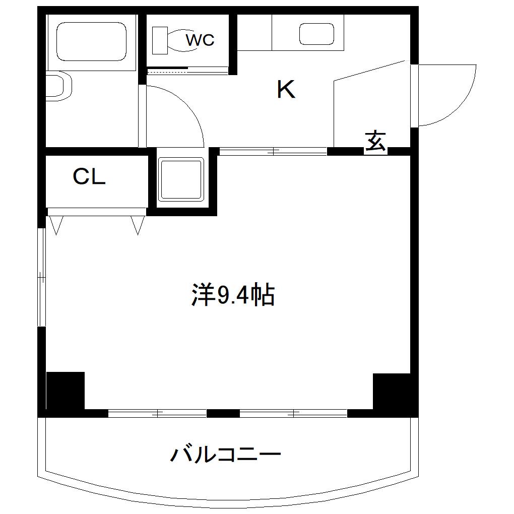 新屋敷1丁目(1K/2階)の間取り写真