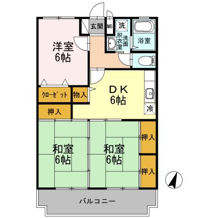 パークサイド吉留(3DK/1階)の間取り写真