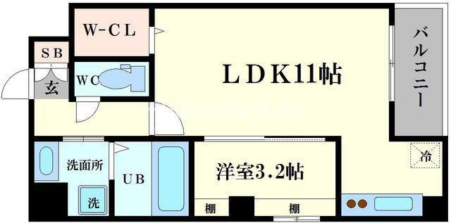 ベリーウェルIII(1LDK/9階)の間取り写真