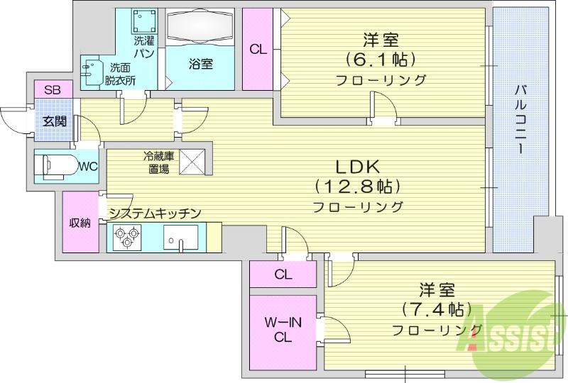 グランカーサ仙台五橋(2LDK/8階)の間取り写真