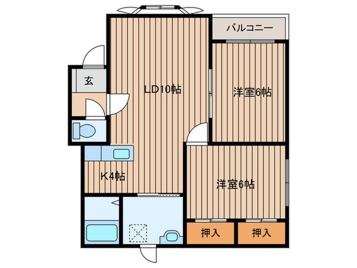 オークハイツ中の島(2LDK/2階)の間取り写真