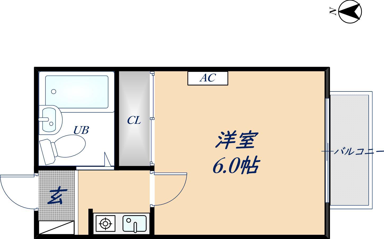ハーモニーハイツ石井(1K/4階)の間取り写真