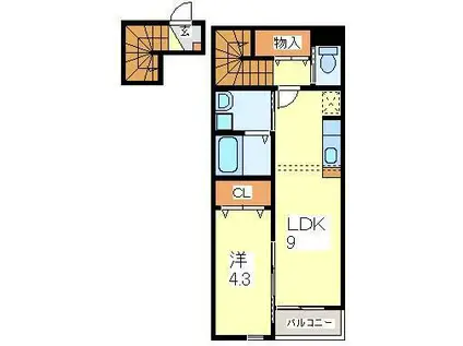 サンライズ矢巾(1LDK/2階)の間取り写真