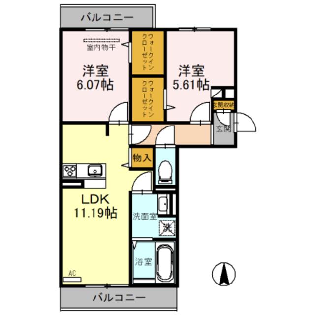SINFARIAYUZATO A棟(2LDK/2階)の間取り写真