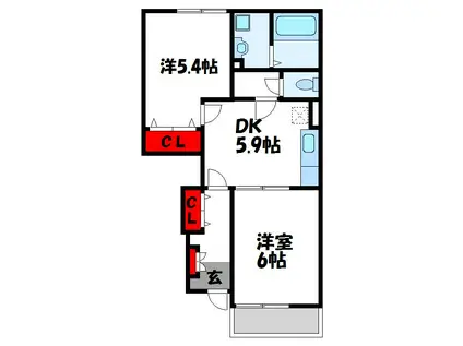 ニューフィールドB(2DK/1階)の間取り写真