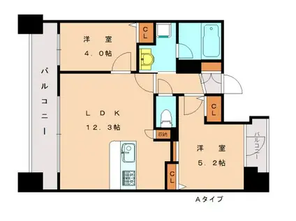 グランフォーレ千早マークスクエアウエストウイング(2LDK/4階)の間取り写真