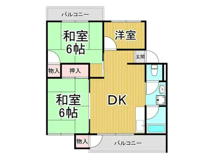 宝塚安倉 2号棟(3DK/4階)の間取り写真