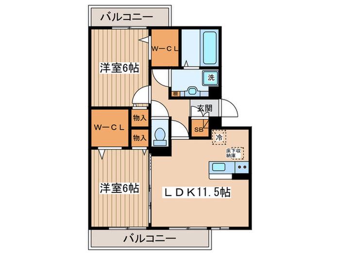 ELYSION ウエスト(2LDK/1階)の間取り写真
