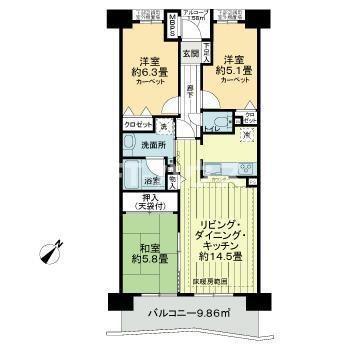 ライオンズマンション千葉グランドタワー(3LDK/7階)の間取り写真