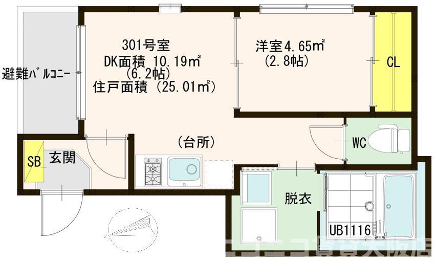 ガナーズ館 長柄(1DK/3階)の間取り写真
