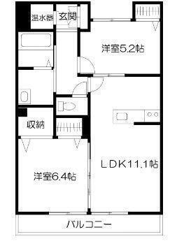 新町ヴィラージュ(2LDK/2階)の間取り写真