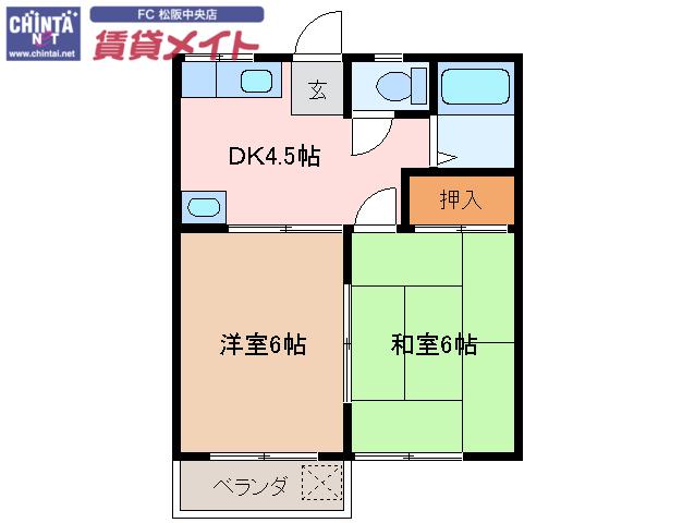 コーポYOU5(2DK/2階)の間取り写真