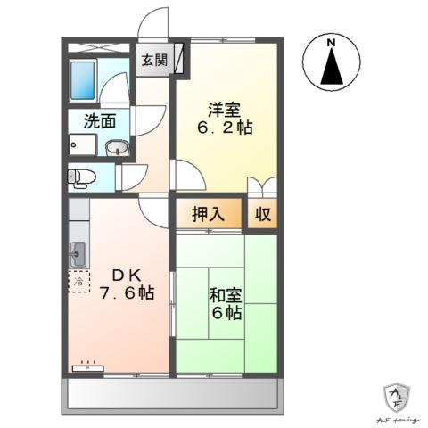 インタールナハイム(2DK/2階)の間取り写真