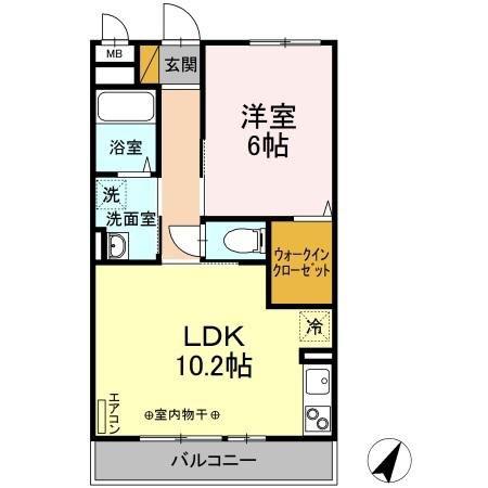レジデンスデュオ(1LDK/2階)の間取り写真