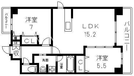 クレシア布施(2LDK/7階)の間取り写真