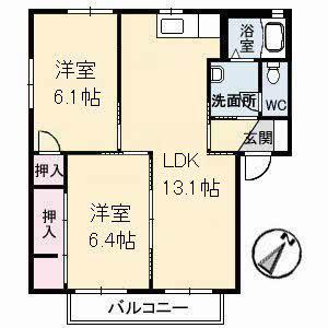 ハミングバードB(2LDK/1階)の間取り写真