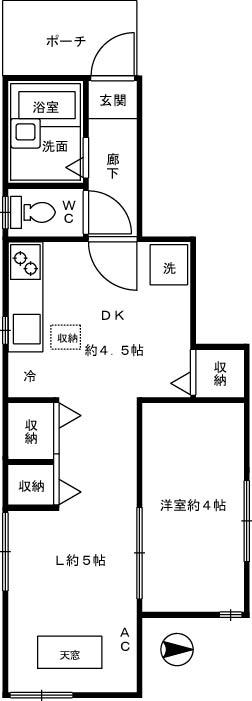 片山ハウス(1LDK/1階)の間取り写真