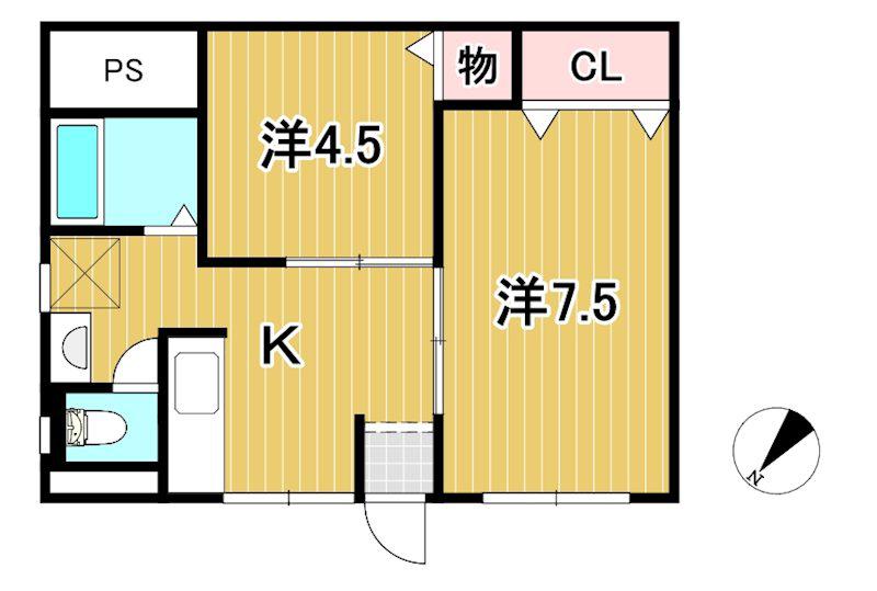 渡辺ハイツ(2K/2階)の間取り写真