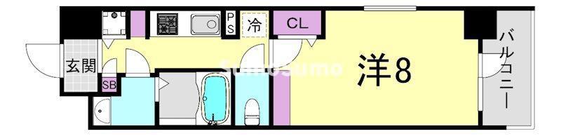 LADOUCEUR玉造(1K/8階)の間取り写真