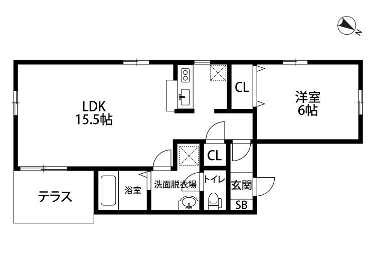 トーワ南長潟(1LDK/1階)の間取り写真