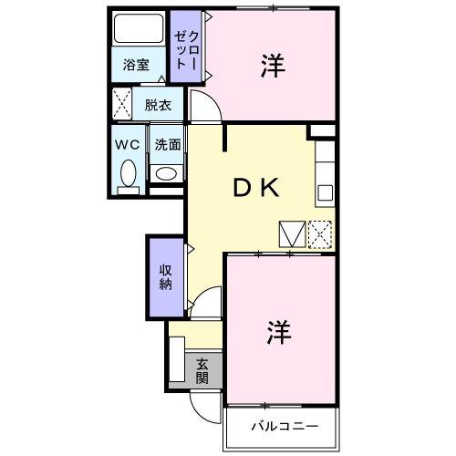 クラスカA(2DK/1階)の間取り写真
