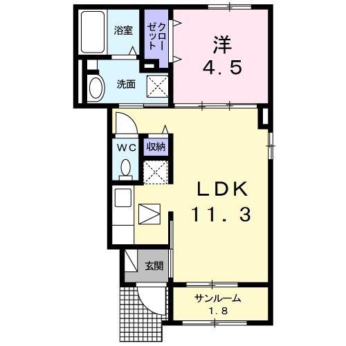 グリーンピア天神台 B(1LDK/1階)の間取り写真