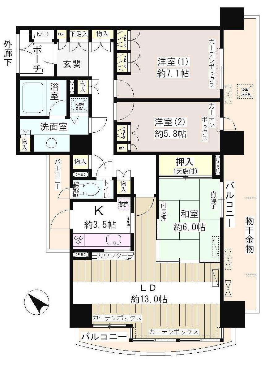 日本橋浜町パーク・ホームズ(3LDK/7階)の間取り写真