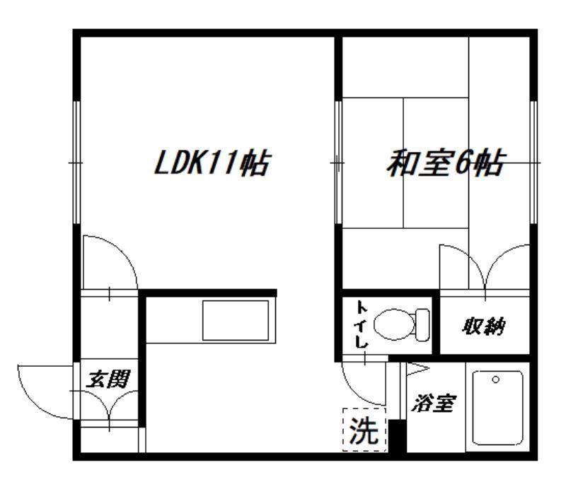 くるみの部屋(1LDK/1階)の間取り写真