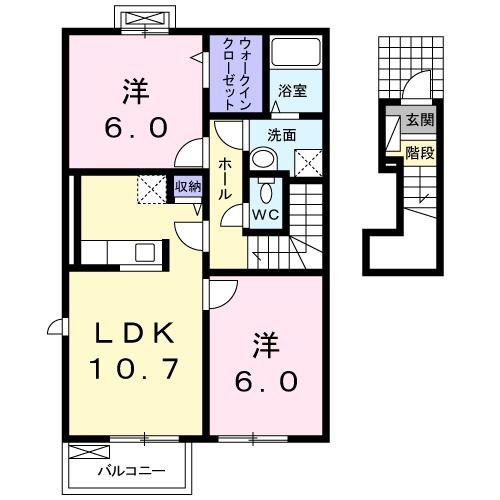 ルース デラ プレッソ II(2LDK/2階)の間取り写真