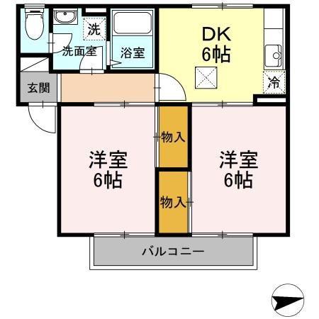 ハイツカスターニエ(2DK/1階)の間取り写真