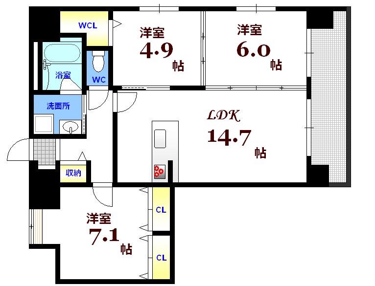 宝町ファイブ(3LDK/9階)の間取り写真