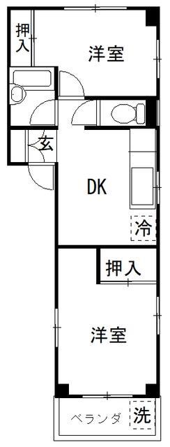 コスモヘブン(2DK/2階)の間取り写真