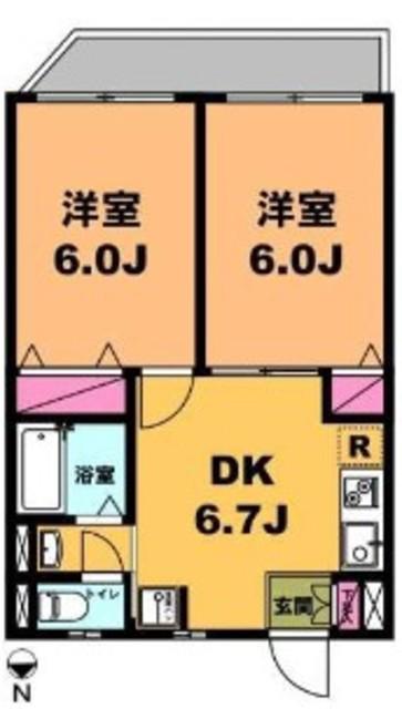 Tマンション22(2DK/4階)の間取り写真