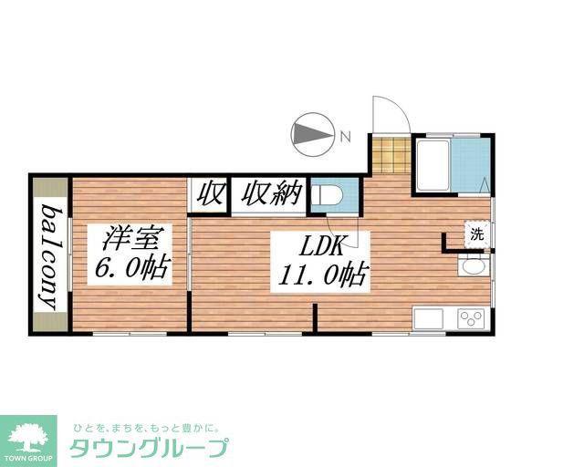 山幸ハイツ(1LDK/2階)の間取り写真