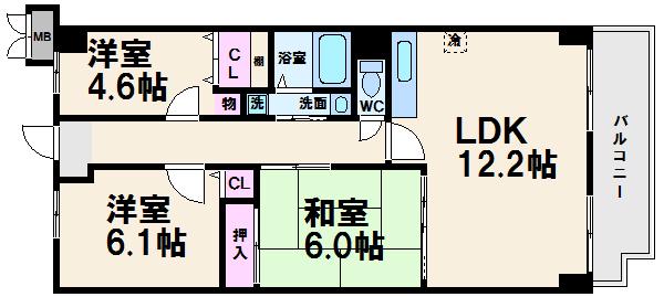 レジデンシア北田辺(3LDK/5階)の間取り写真