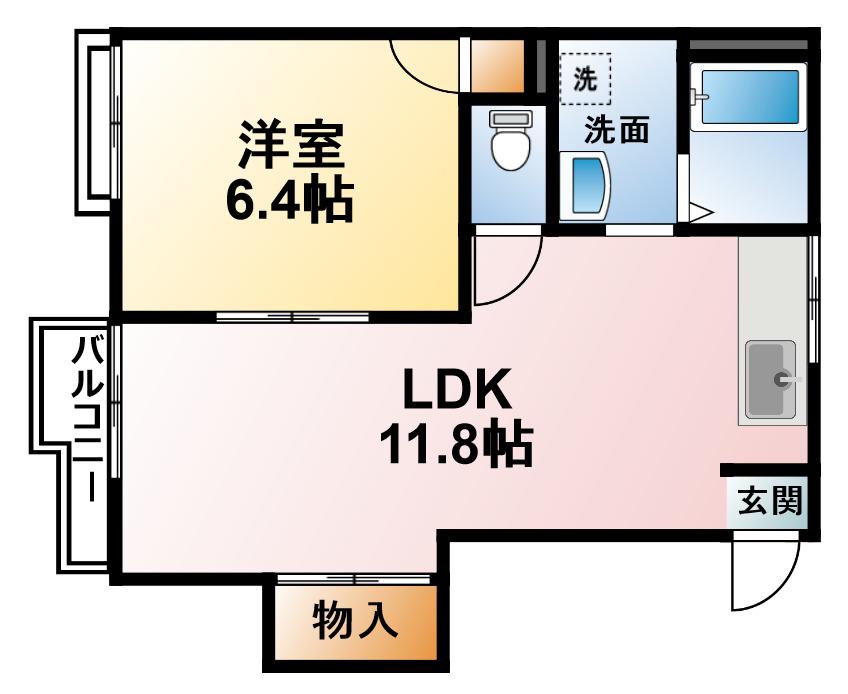 サニーフラットO(1LDK/1階)の間取り写真