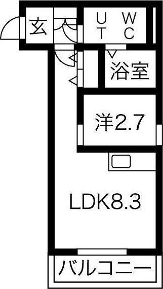 メリディアン高松(1LDK/1階)の間取り写真