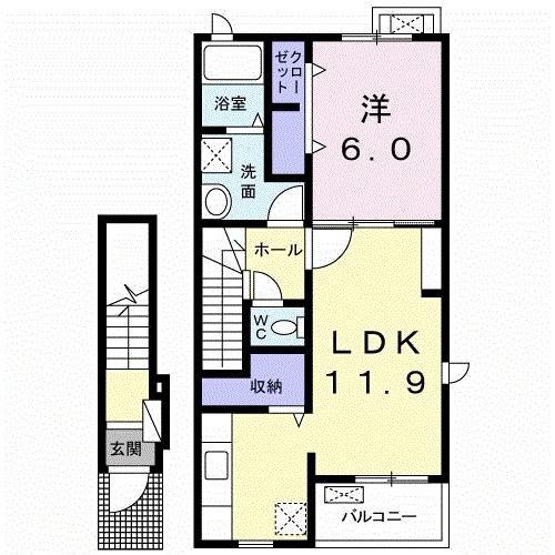 ESTASIA(1LDK/2階)の間取り写真