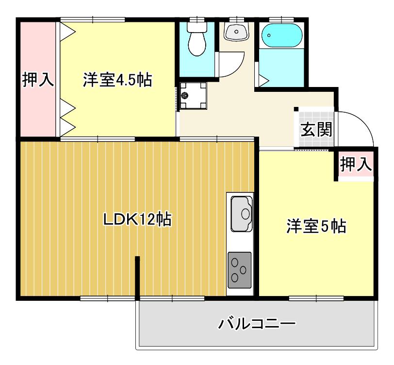 新金岡第216棟(2LDK/4階)の間取り写真