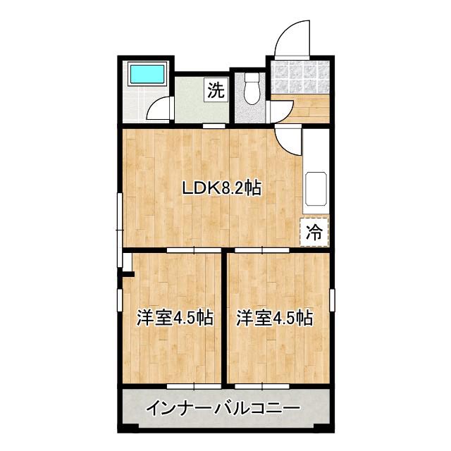 平田ビル(2LDK/5階)の間取り写真