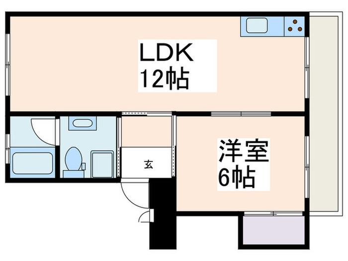 藤が丘団地6号棟(1LDK/5階)の間取り写真