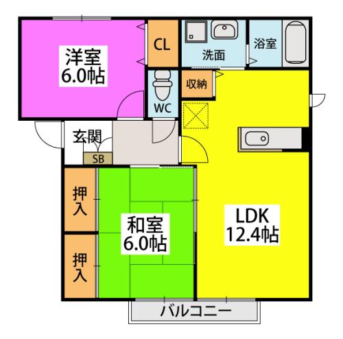 メルベーユ(2LDK/2階)の間取り写真