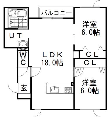 ウィンブルーVI(2LDK/3階)の間取り写真