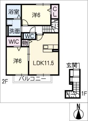 ブラウニー如意申(2LDK/2階)の間取り写真